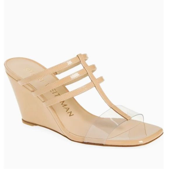 Stuart Weitzman Shoes - Stuart Weitzman Sandals Womens Size 9.5B Nude Leather Slip On Wedges